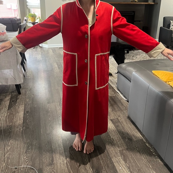 Vintage 1986 Bonnie Cashin Russel Taylor Long Red and Tan Trench Coat Size 8/10 - Picture 15 of 16